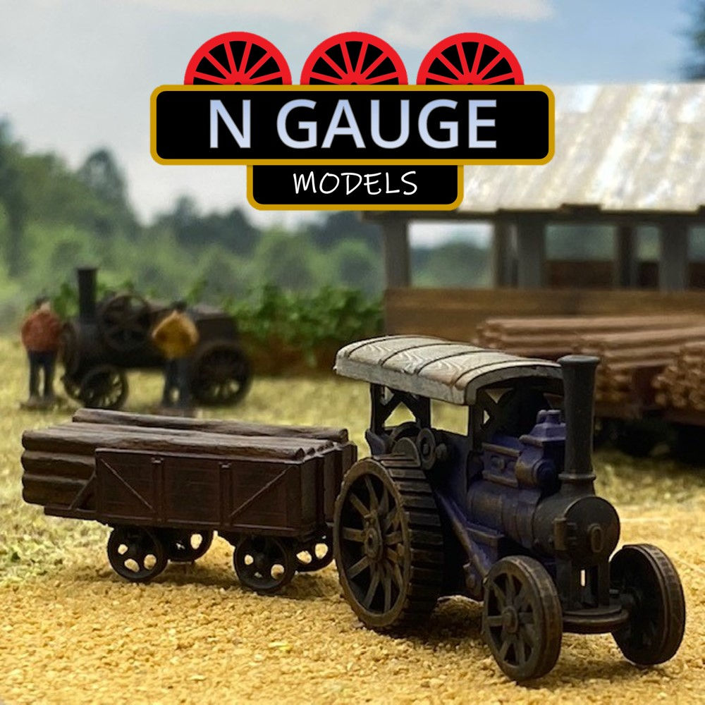 Timber Yard Road Steam Locomotive & Logs Trailer (N Scale Gauge)