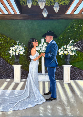 Austin Wedding Painter Alyssa Love captures Danica and Rudy sharing a tender moment during their wedding at the Valencia Even Center in McAllen, Texas.
