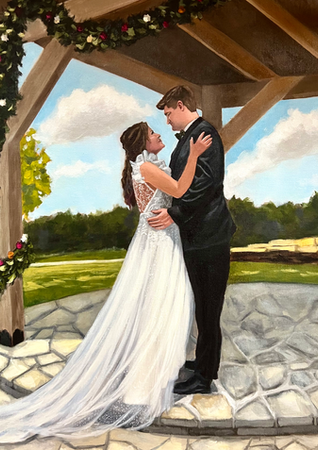 Alyssa Love Wedding Painter captures a tender moment between Christina and Chris during their wedding at Memory Lane Ranch in Dripping Springs, Texas.