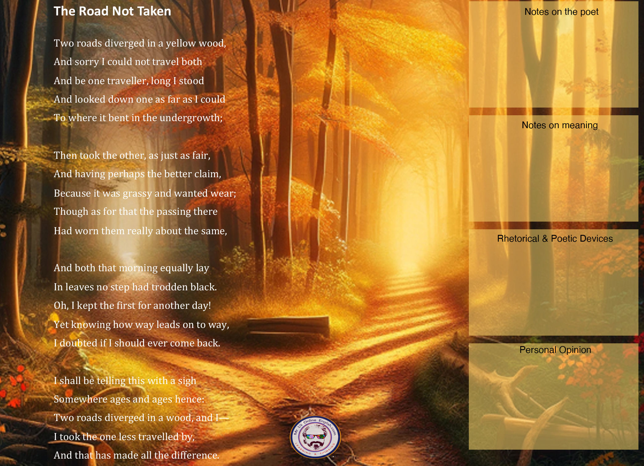 The Road Not Taken GCSE Revision Poster