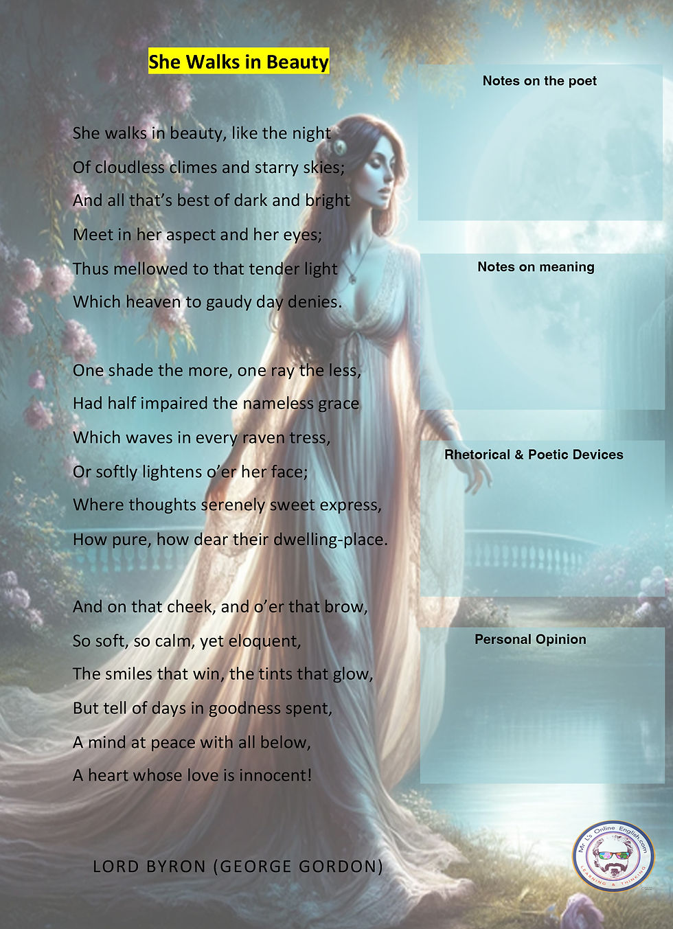She Walks In Beauty GCSE Revision Poster