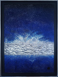 Peinture 3d sensorielle bleu et feuille d'argent série Empreintes - Art plastique interactif