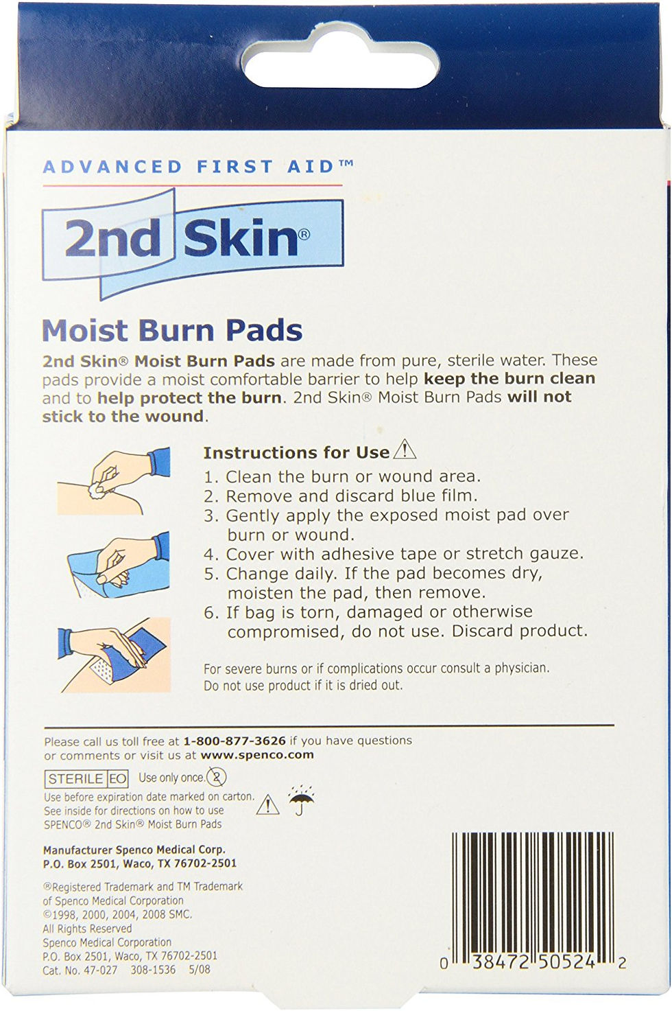 الصورة المصغرة: SPENCO 2ND SKIN STERILE MOIST BURN PADS KIT