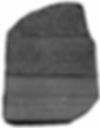 The image shows the Rosetta Stone, a large, black stone with inscriptions in three scripts: Greek, Demotic, and hieroglyphic, on a white background.