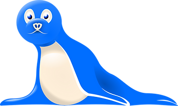 A blue cartoon seal