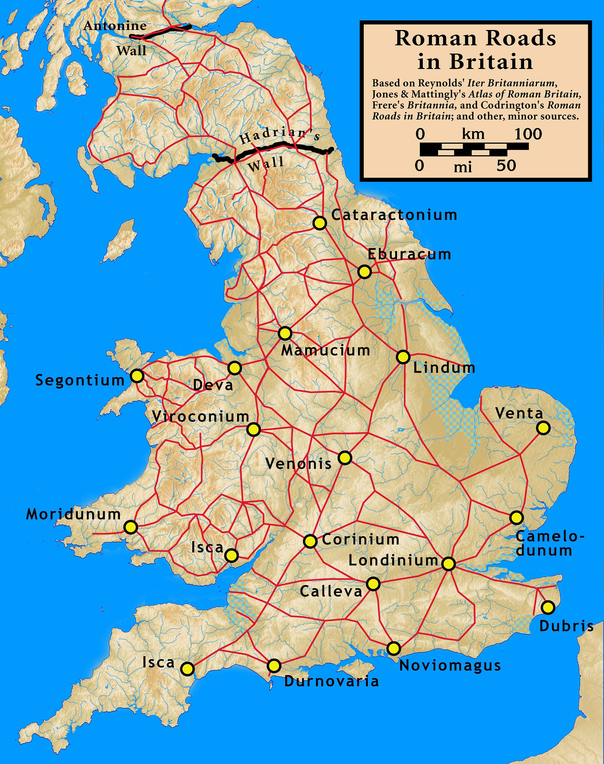 Road Map of Roman Britain based on various historical sources