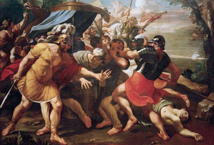 A 17th century painting of Cicero being dragged to his death.