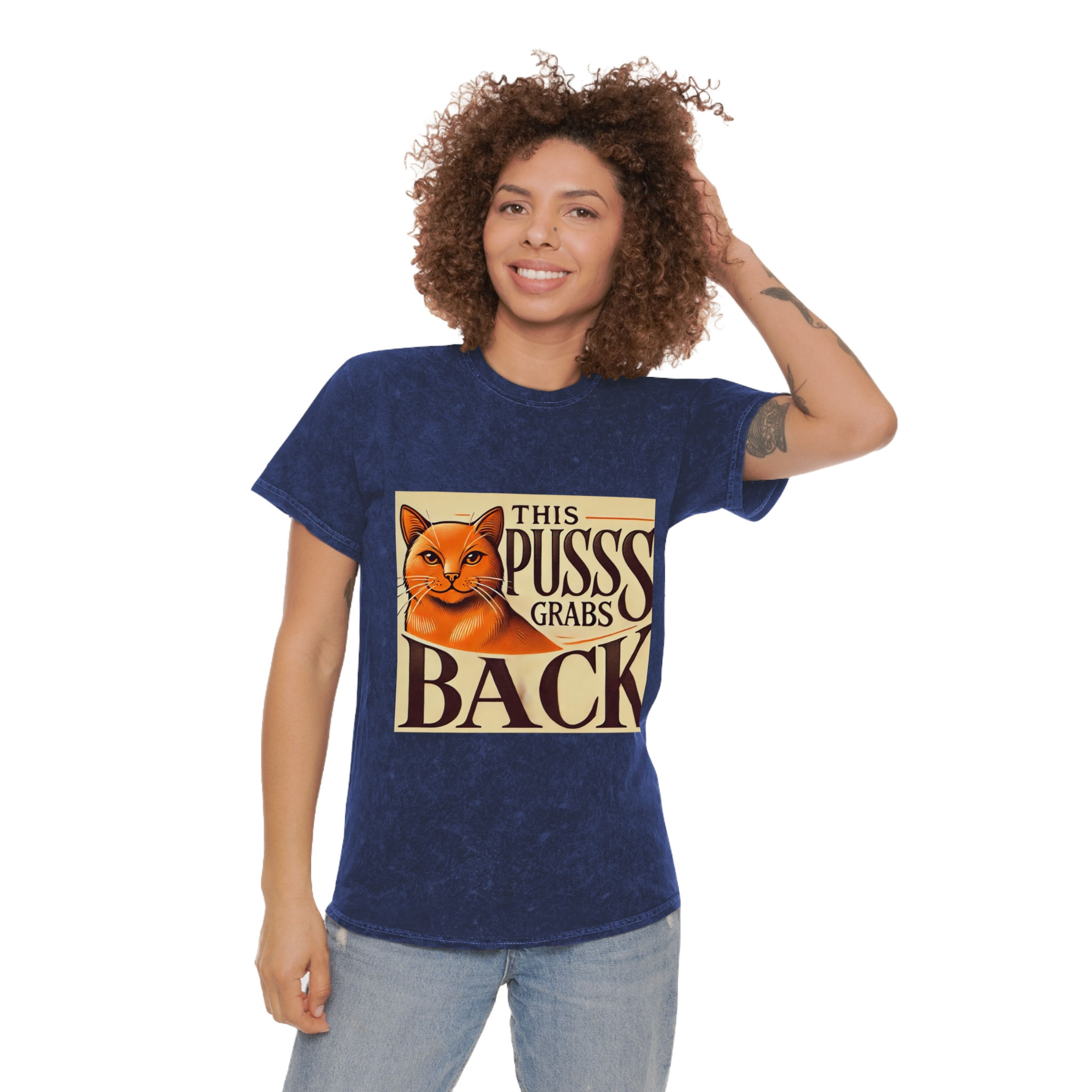 This Pusss Grabs Back- orange cat-  Mineral wash T-Shirt