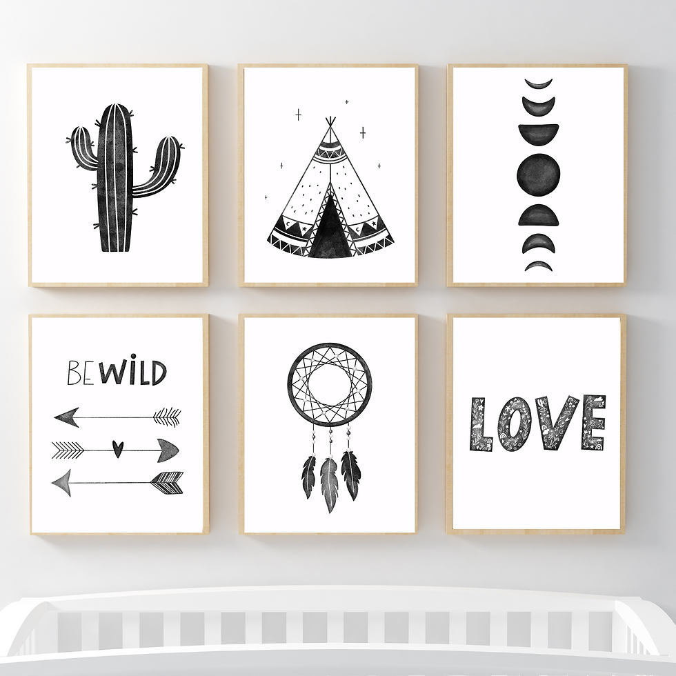 Thumbnail: Monochrome Children's Scandinavian Nursery  Decoration Set of 6 Prints