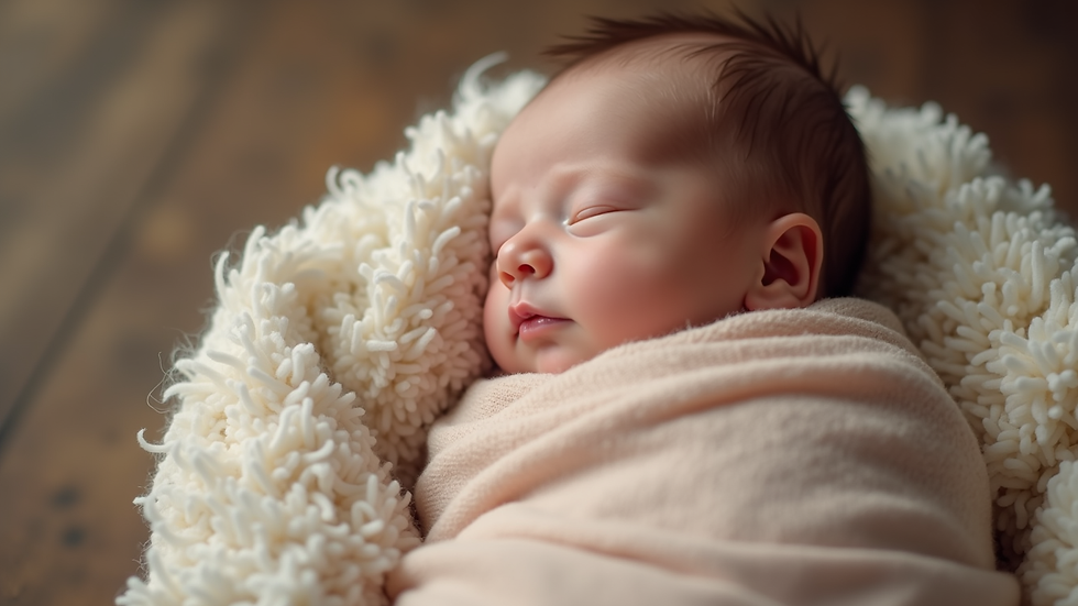 Close-up view of a newborn baby wrapped in a soft blanket