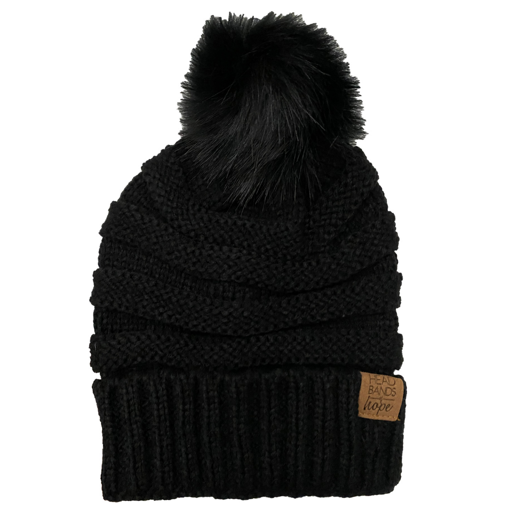 All Black Snap Pom Pom Beanie