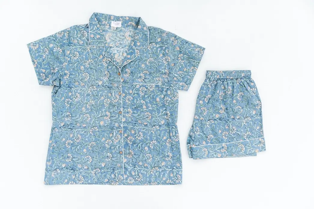 Blue Floral Frills Pajama Set
