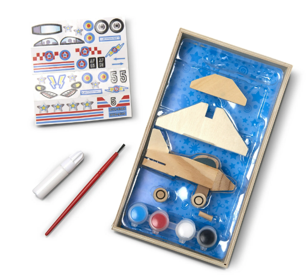 Wooden airplane parts and paints from Melissa & Doug Wooden Plane kit.