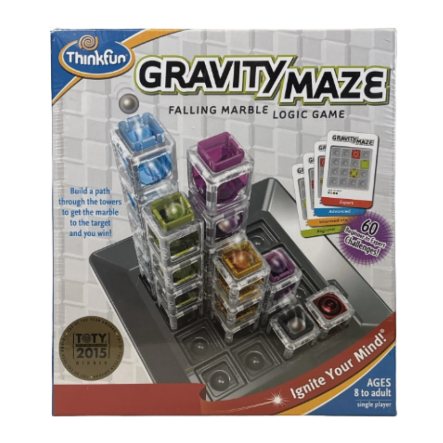 Front Cover- Players engineer marble mazes will playing this ThinkFun game