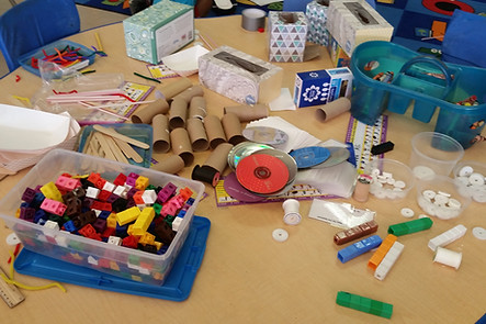 Students used this STEM supply table to grab materials during activities.