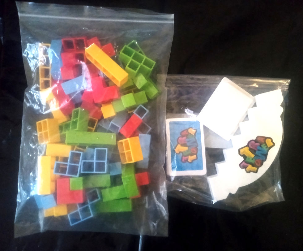 Geometric stacking pieces from the Tetra Tower balance game.