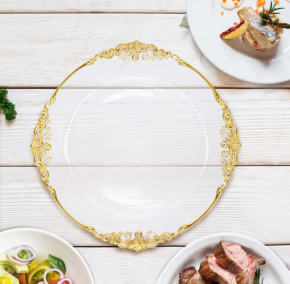 Clear and Gold Acrylic charger plates