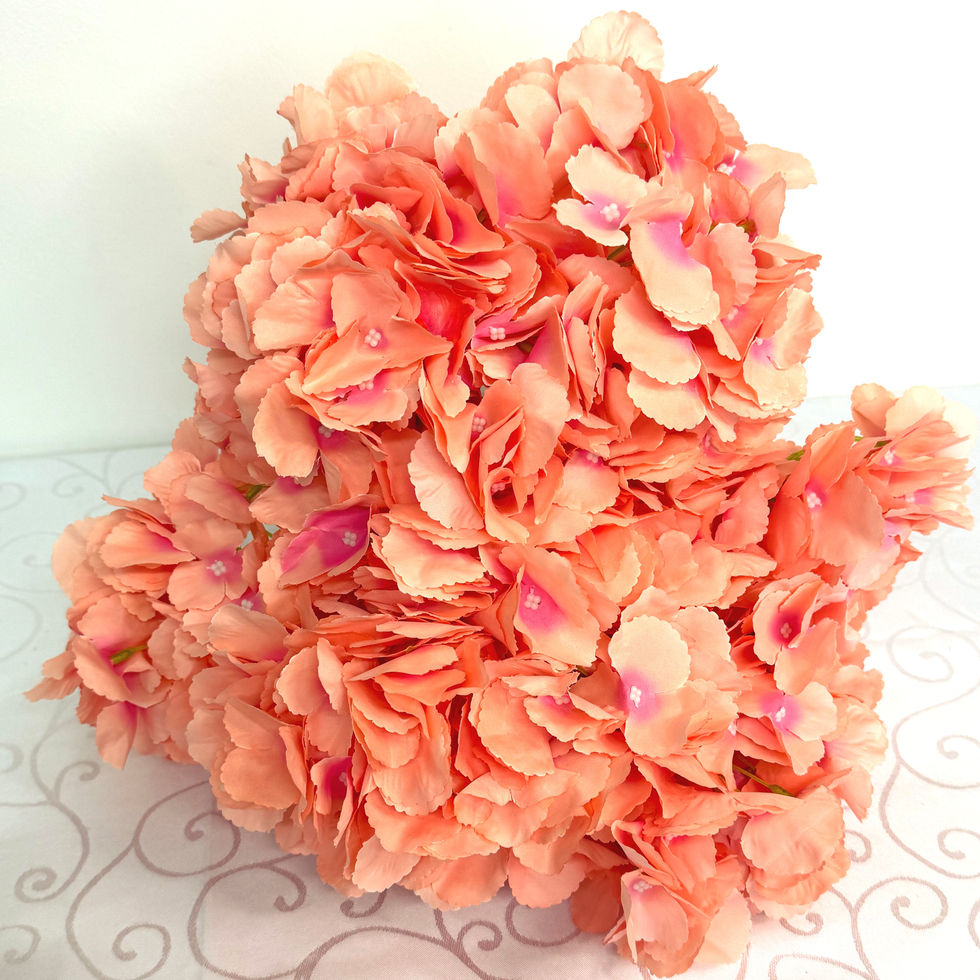 Close-up of Light Lavender Pink Hydrangeas blooms; Admire's Furnishings