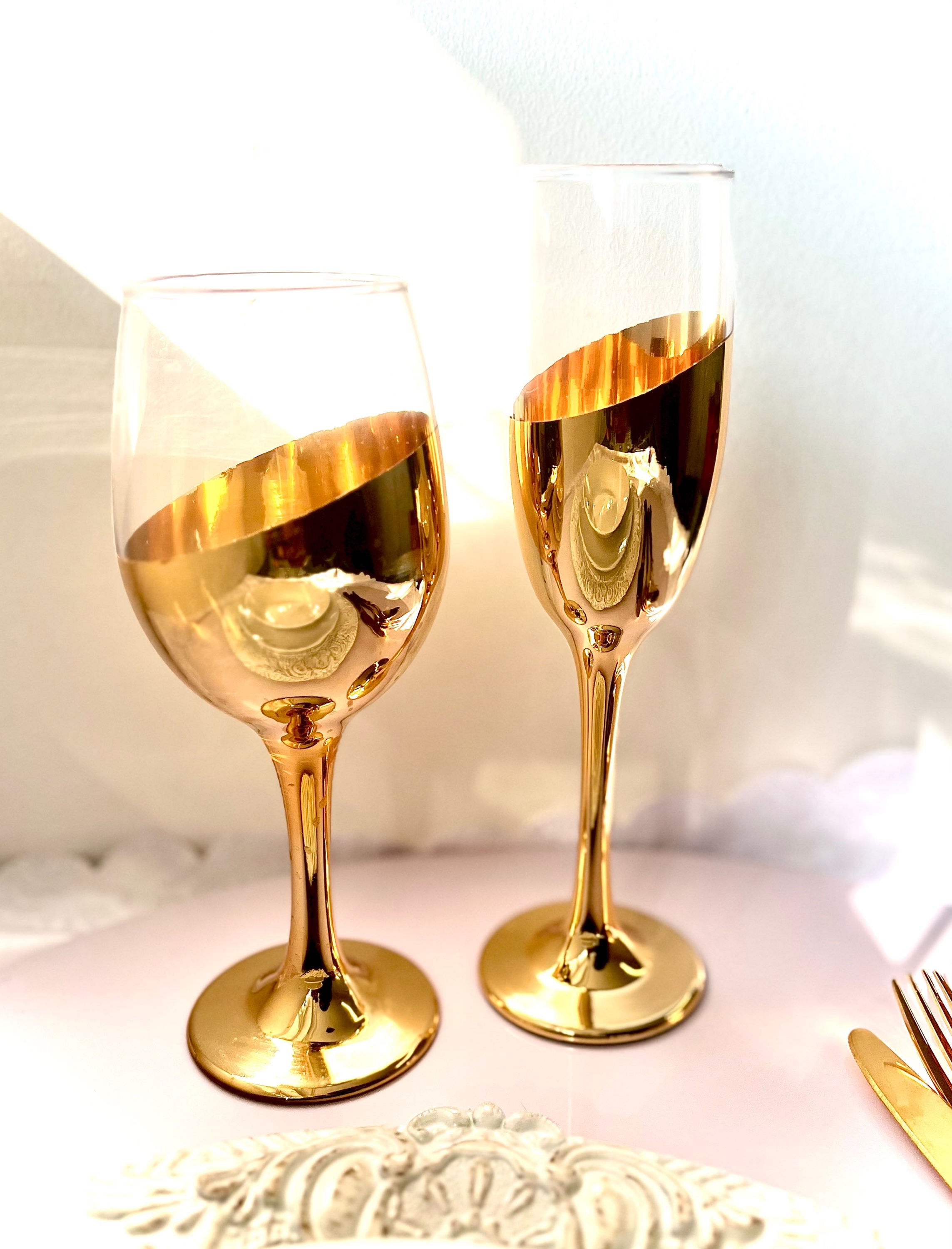 Half Moon Gold Wine Glasses