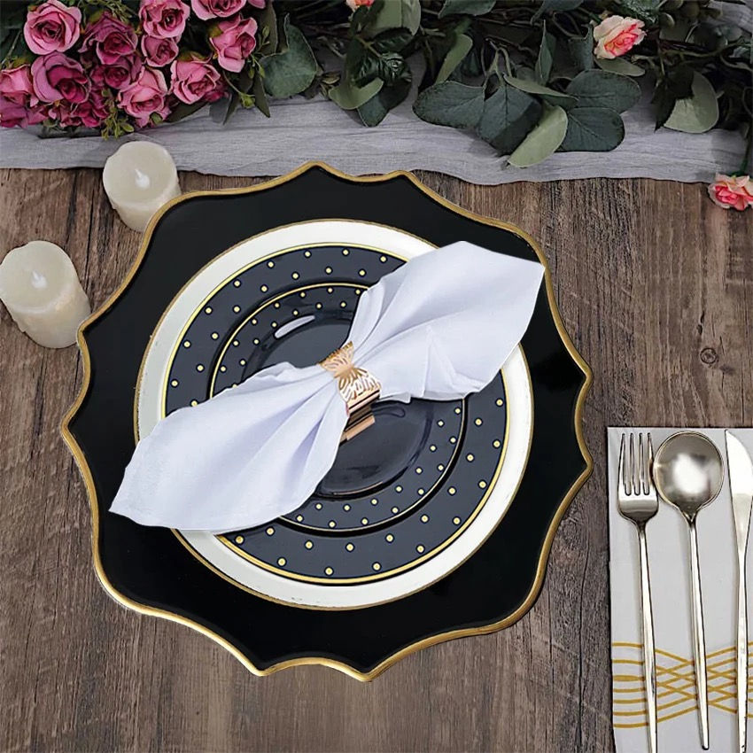 Black Acrylic Charger Plates with Gold Rim