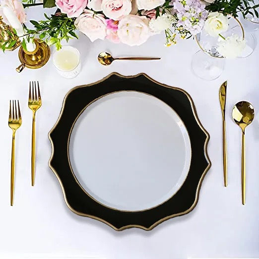 Thumbnail: Black Acrylic Charger Plates with Gold Rim