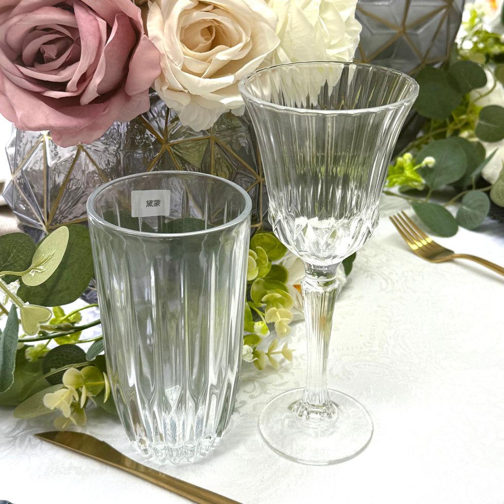 Two Crystal Clear Ribbed Glass Vase( sold as set of 4) near flowers and cutlery, Admire's Furnishings
