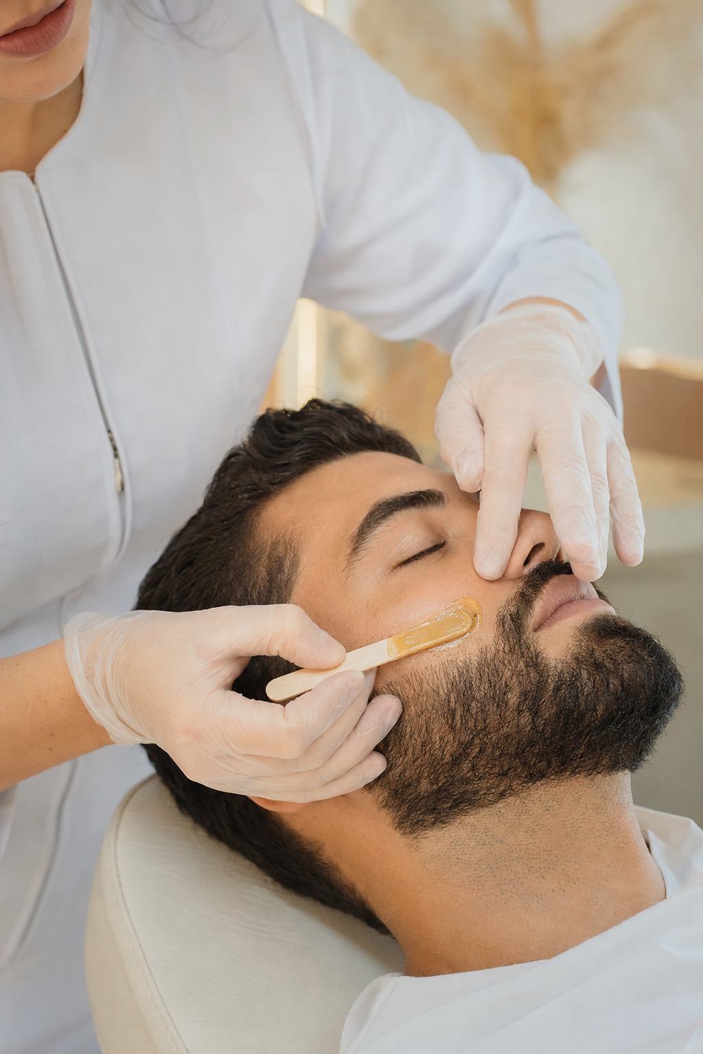 Depilação Masculina de Barba com Cera realizado por profissional especializado no Wanderley Beauty Trends em Gravataí, ambiente moderno, acolhedor e com atendimento profissional na categoria Estética Facial