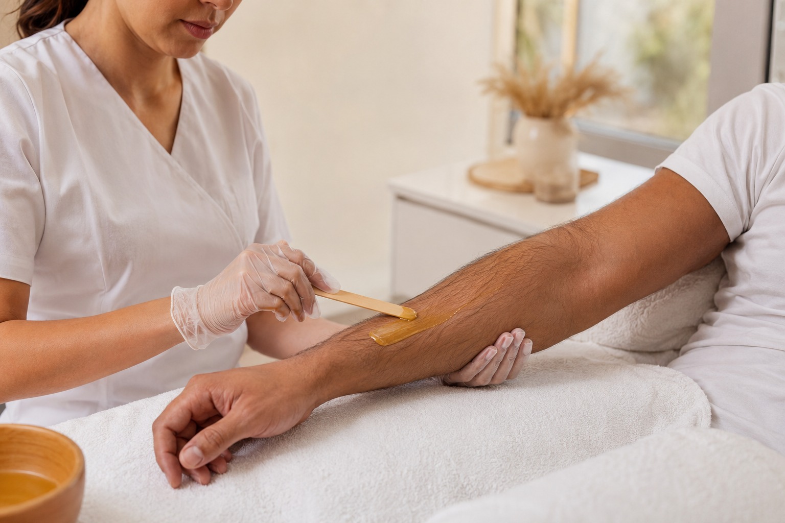 Depilação Masculina de Braço realizado por profissional especializado no Wanderley Beauty Trends em Gravataí, ambiente moderno, acolhedor e com atendimento profissional na categoria Estética Corporal