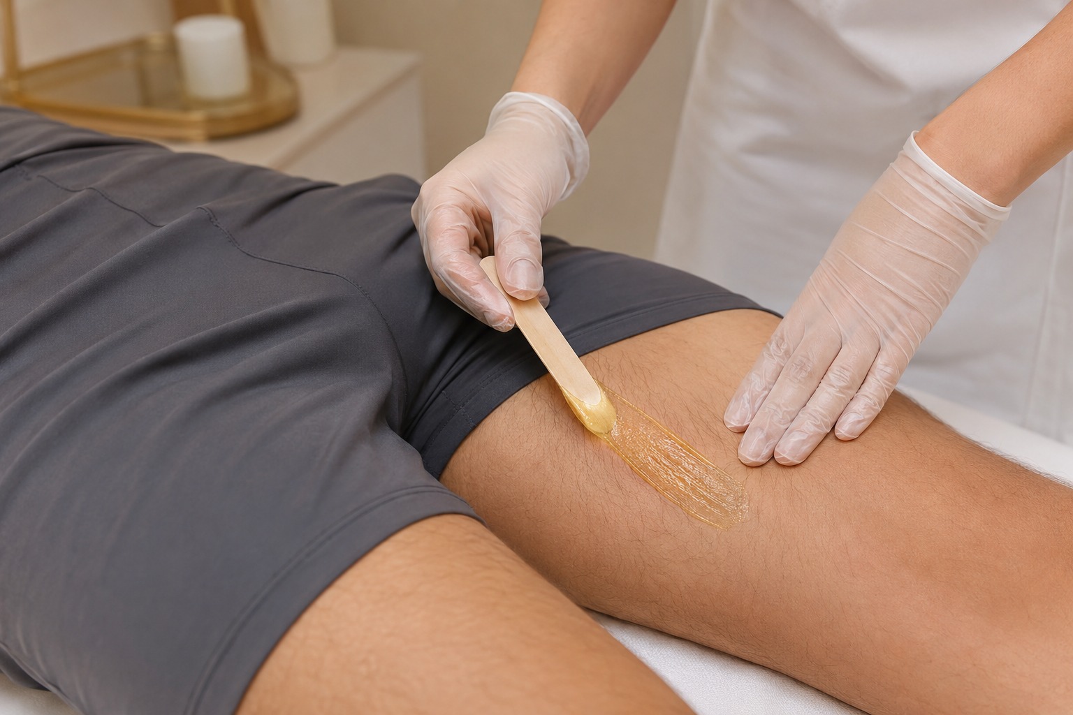 Depilação Masculina de Perna Inteira realizado por profissional especializado no Wanderley Beauty Trends em Gravataí, ambiente moderno, acolhedor e com atendimento profissional na categoria Estética Corporal
