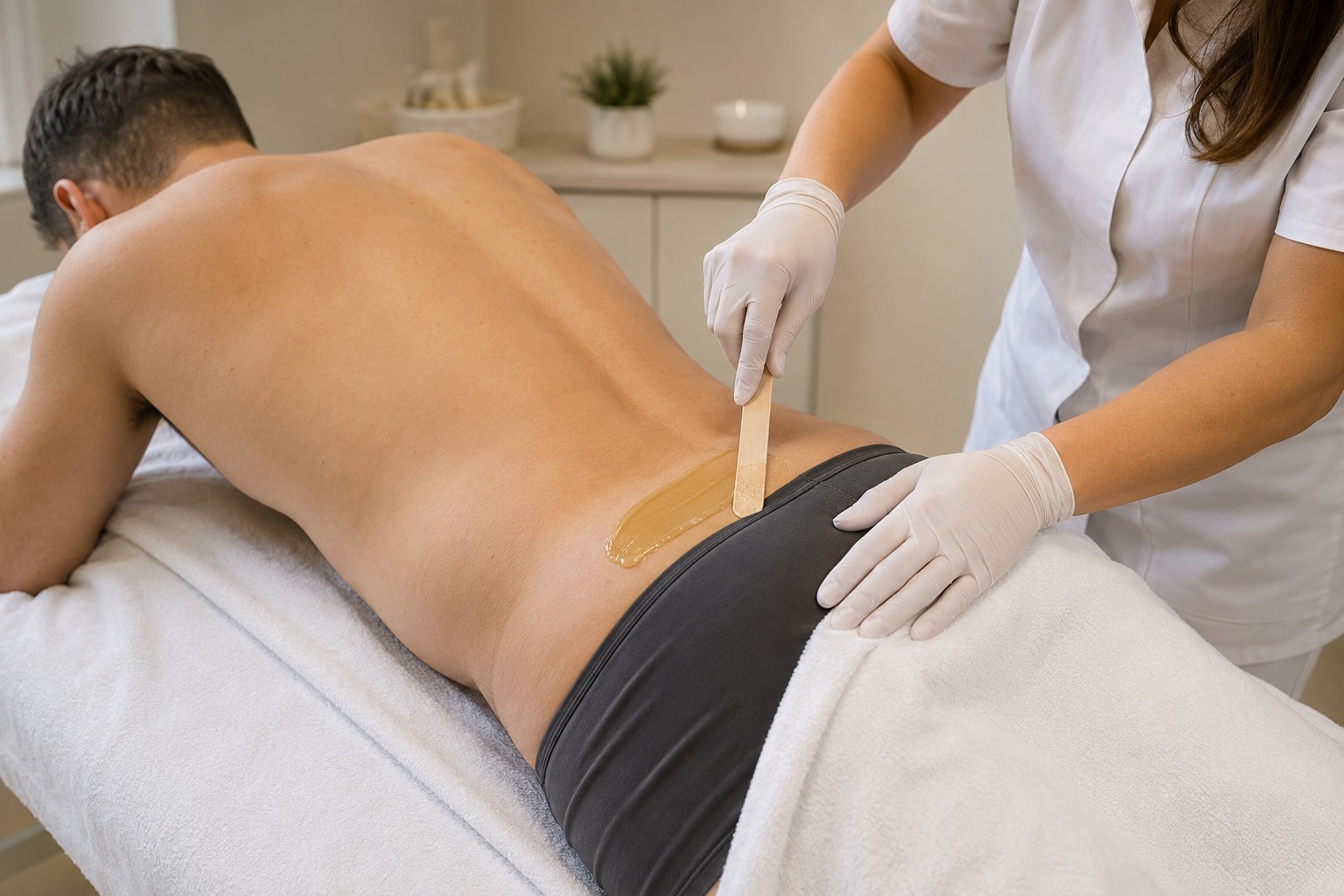 Depilação Masculina de Nádegas realizado por profissional especializado no Wanderley Beauty Trends em Gravataí, ambiente moderno, acolhedor e com atendimento profissional na categoria Estética Corporal