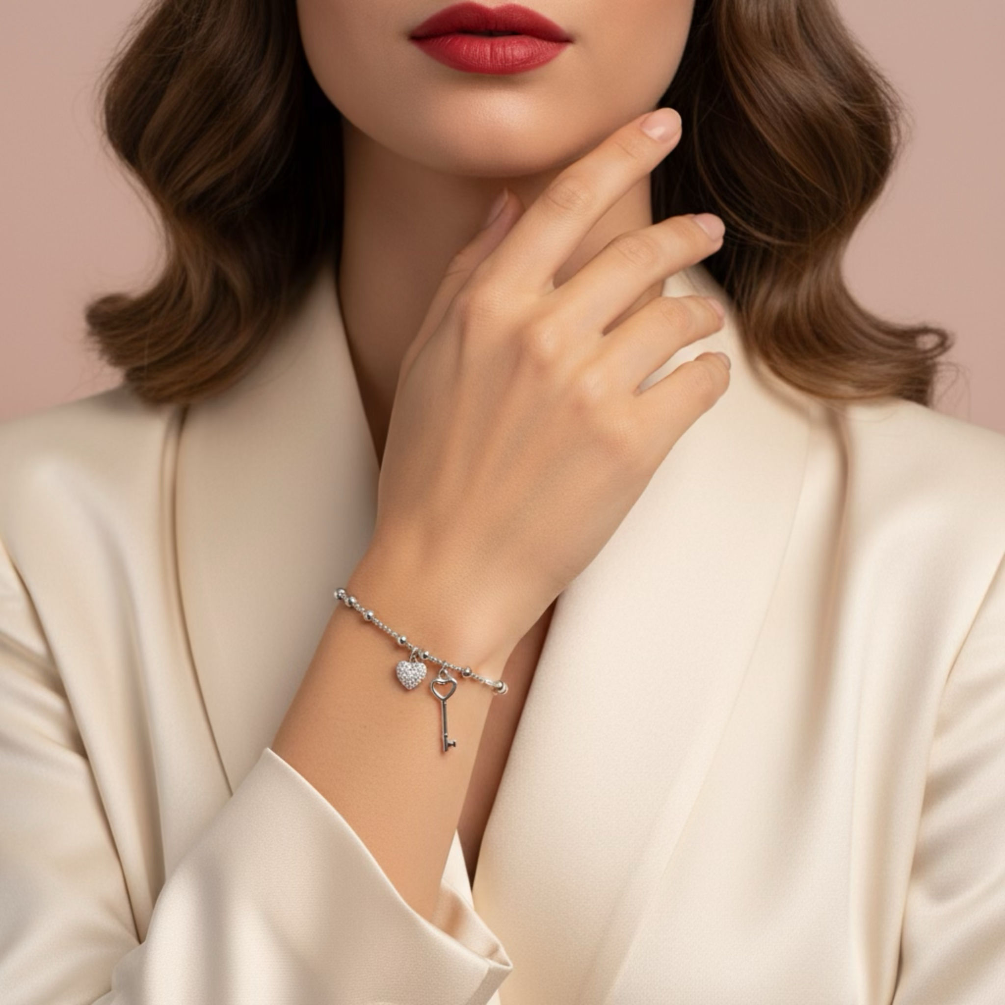 Lovi- Ατσάλινο βραχιόλι με κρεμαστά στοιχεία καρδιά & κλειδί