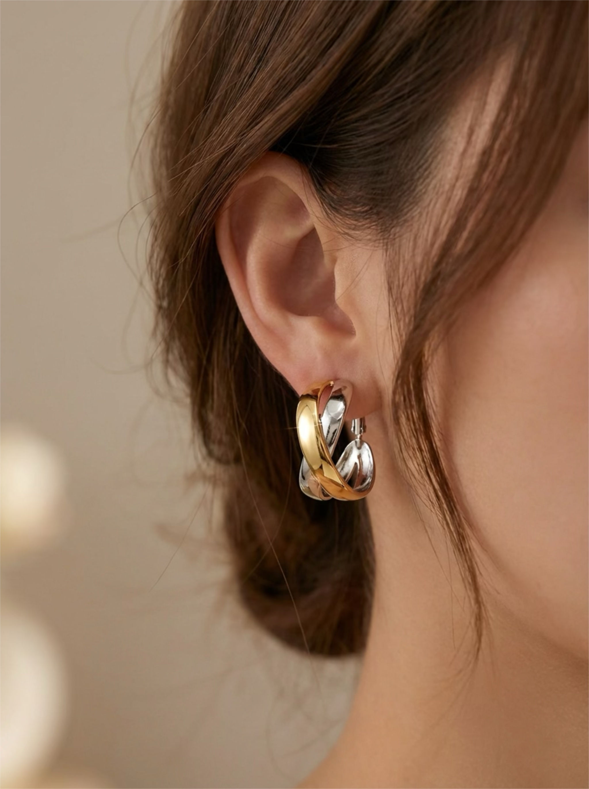 Twin - Ατσάλινα Δίχρωμα Σκουλαρίκια