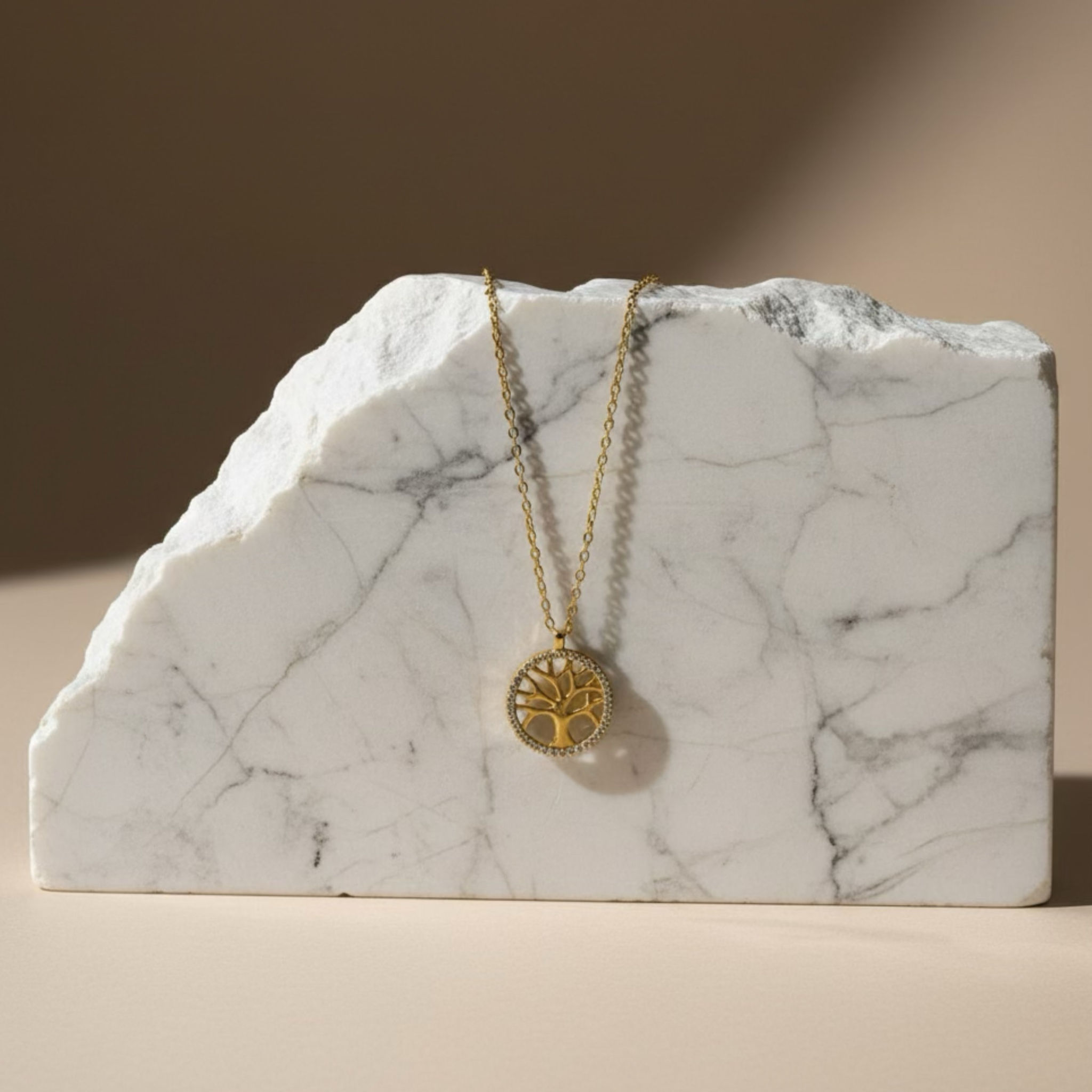 Life - Ατσάλινο Κολιέ με Δέντρο Ζωής & Χρυσή Αλυσίδα