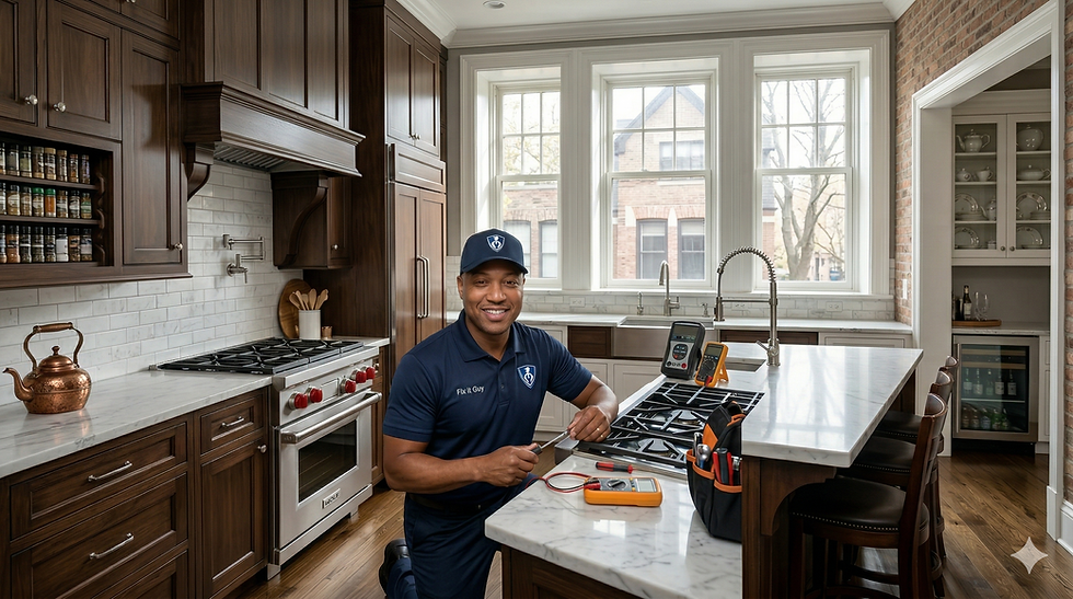 Fix It Guy technician ready to repair a microwave oven in Chicago