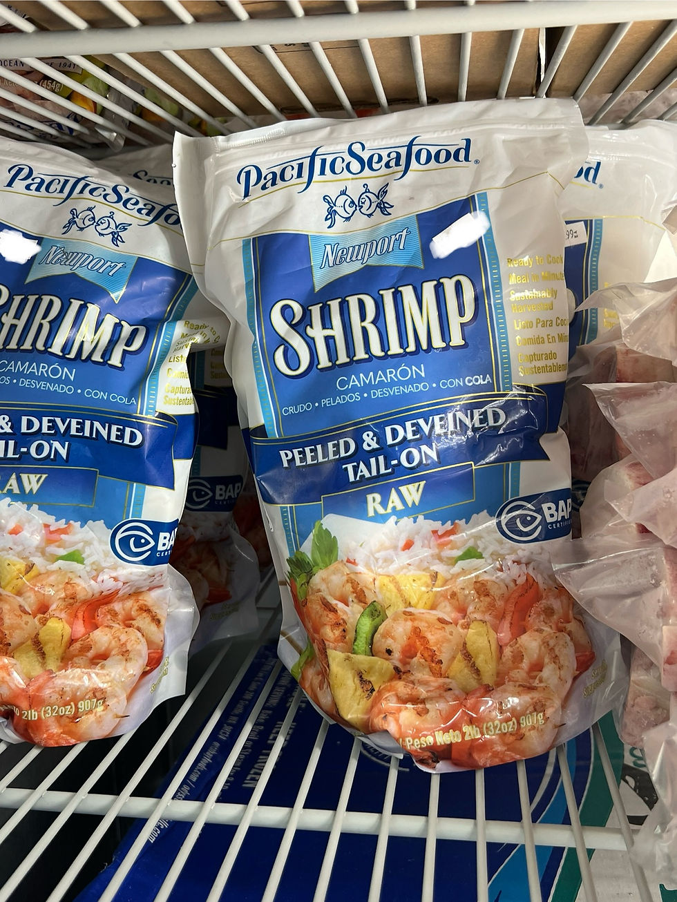 Shrimp, Peeled, Deveined, Tail-On, Frozen