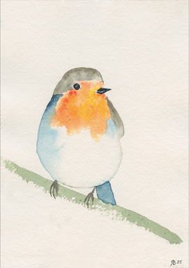 Aquarell Rotkelchen auf Baumwolle-Papier