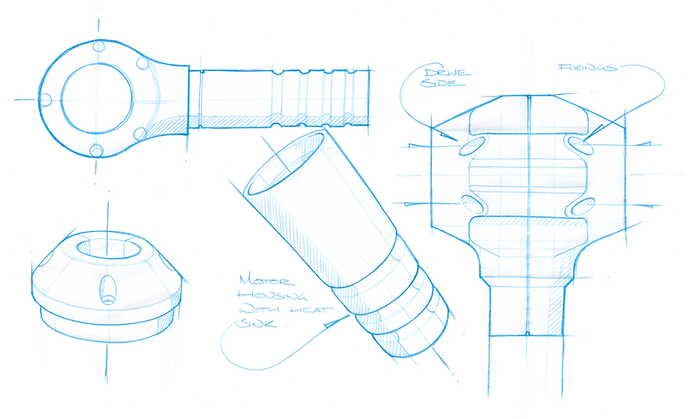 Concept Sketching of an ebike motor by Matt Bowman