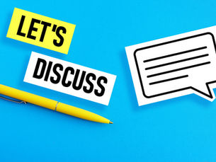 Let's discuss posted on a vivid blue background