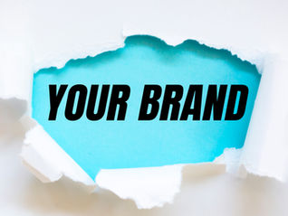 Torn white paper reveals "YOUR BRAND" in bold black text on a bright blue background. Clean, minimalistic design.