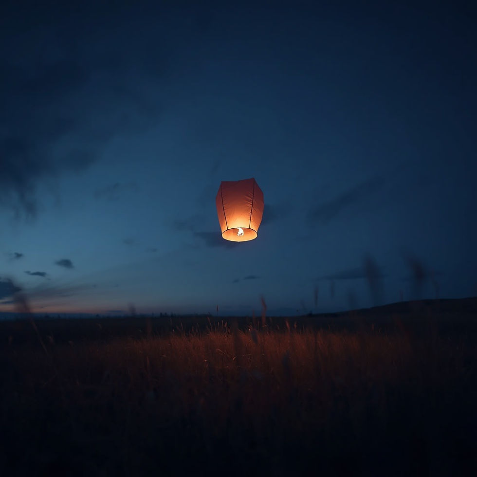 Lampion boven veld bij nachtlicht