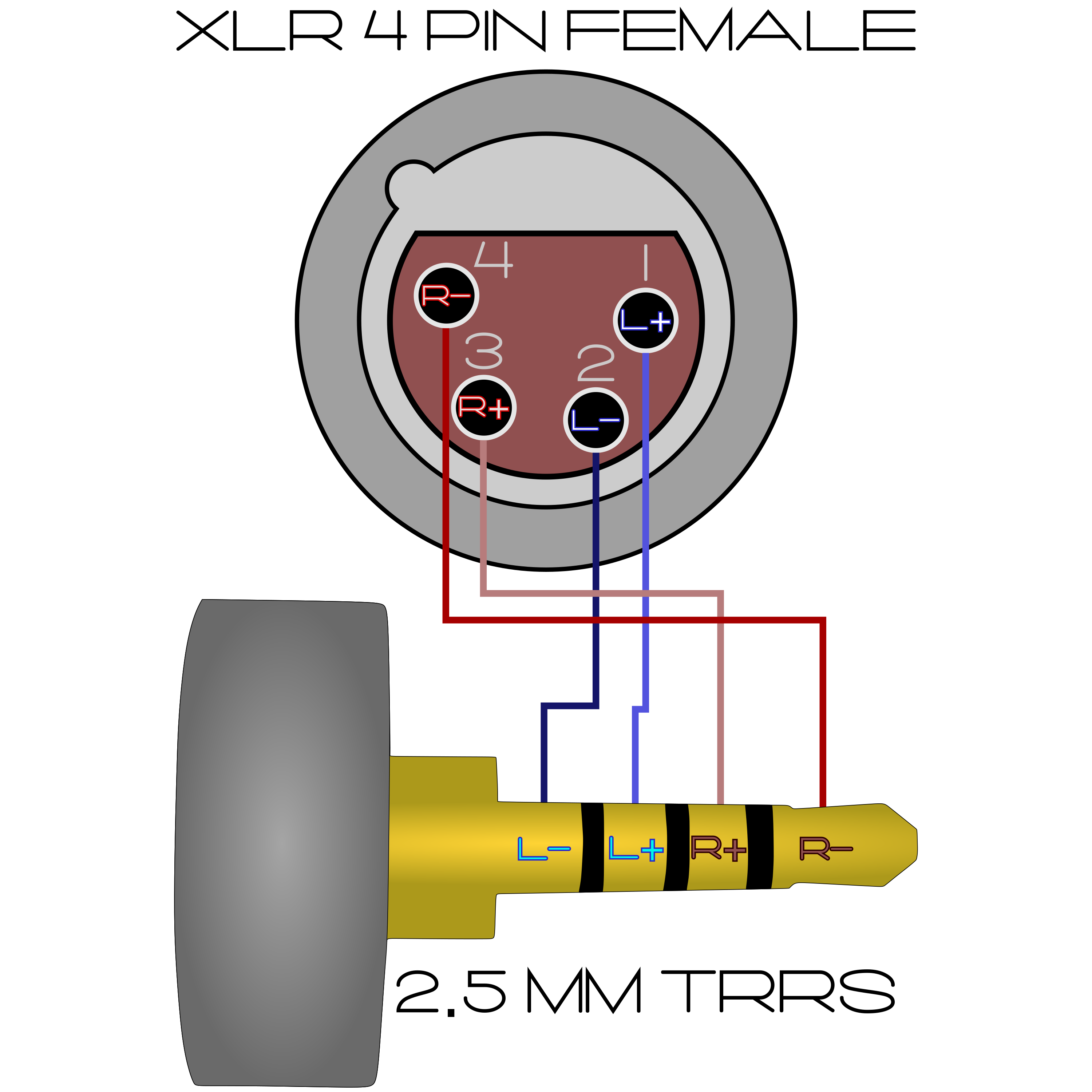 XLR 4 Pin Female to 2.5 mm TRRS Plug Balanced Stereo Adapter Cable