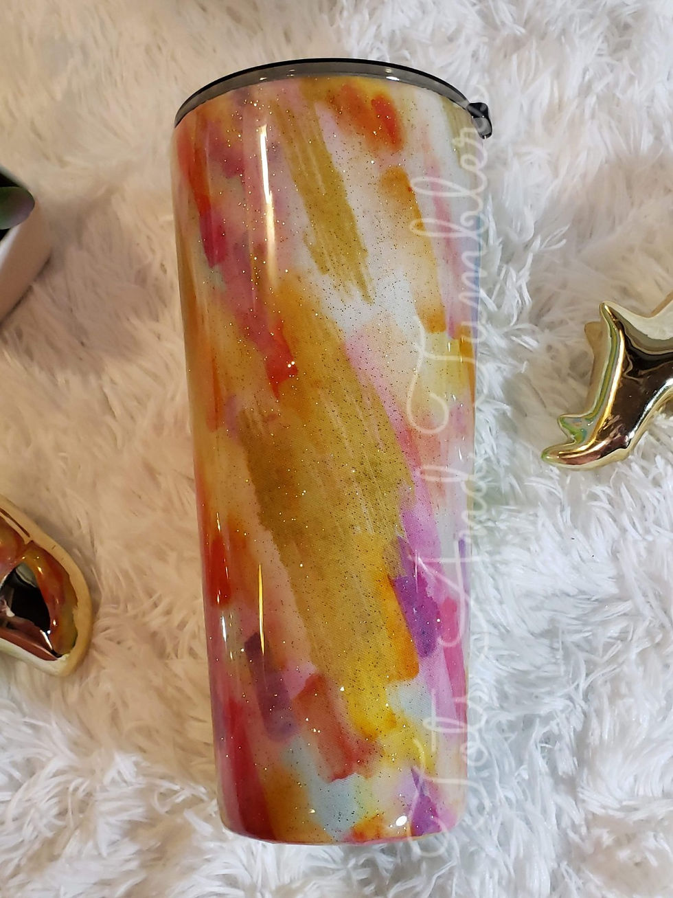 Abstract Watercolor 32 oz HOGG Slim Tumbler with Sliding Lid and Straw