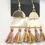Thumbnail: Hand Crafted Two Tier 14k Gold Plated Multi Colored Tassel Earrings with Fish Ho