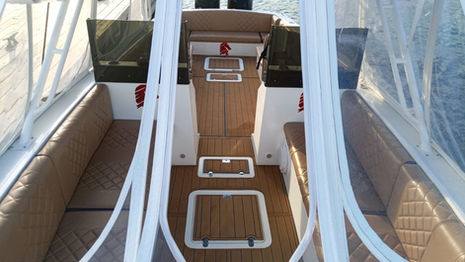Blues 2 speedboat seating view from the bow.