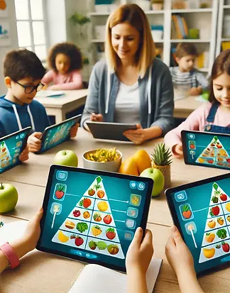 DALL·E 2025-03-13 01.14.47 - A group of children in a classroom using a digital learning g