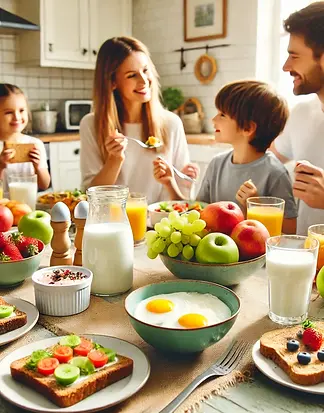 DALL·E 2025-03-12 22.46.11 - A bright and cheerful breakfast scene with a family sitting a