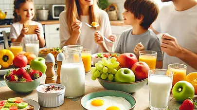 DALL·E 2025-03-12 22.46.11 - A bright and cheerful breakfast scene with a family sitting a