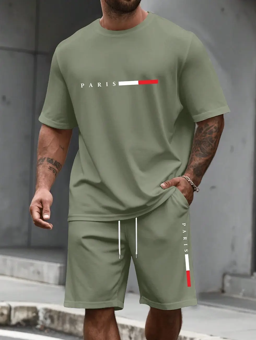 Miniatura: Conjunto masculino de duas peças, camisa e short casual