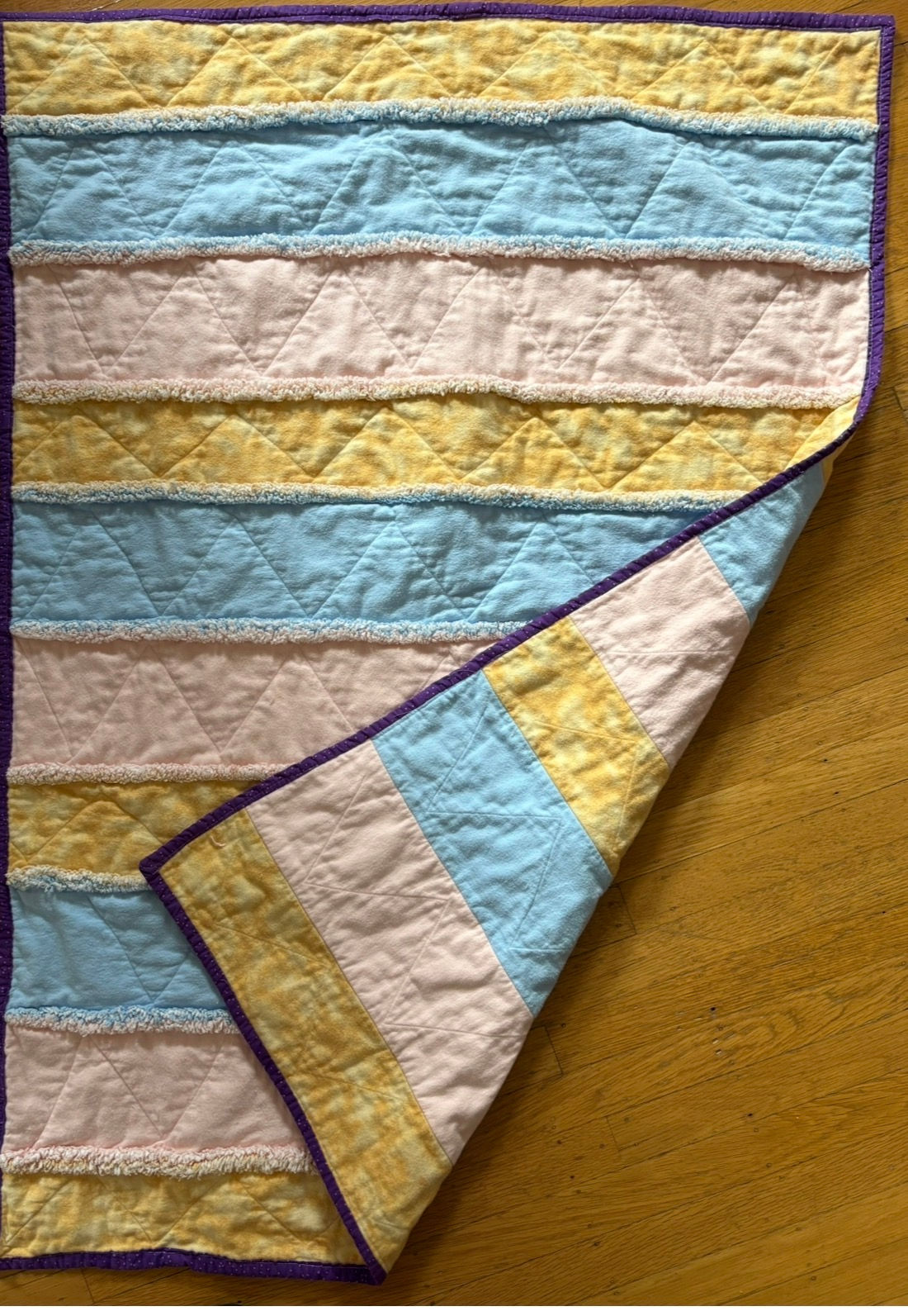 Handmade Crib Sized Quilt (Pink, Blue, and Yellow)