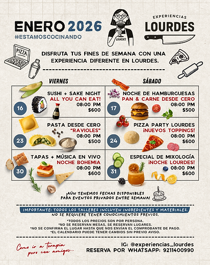 Calendario con las fechas disponibles para talleres en Experiencias Lourdes.